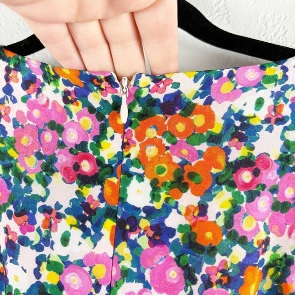 Saloni Bianca Printed Silk Puff Sleeve Midi Dress Pink Rosette Size 12 Cocktail - Picture 7 of 9